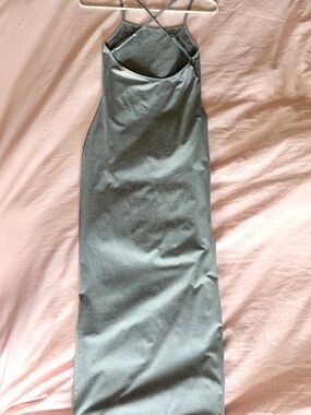 Women’s Sleek Silver Gray Slip Maxi Bodycon Sundress Dress with Thin Straps